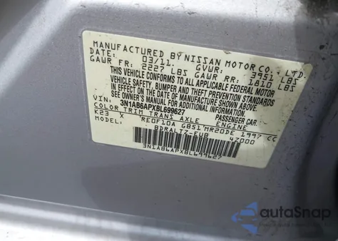 2011 Nissan Sentra 2.0S from USA, damaged, VIN 3N1AB6APXBL699627